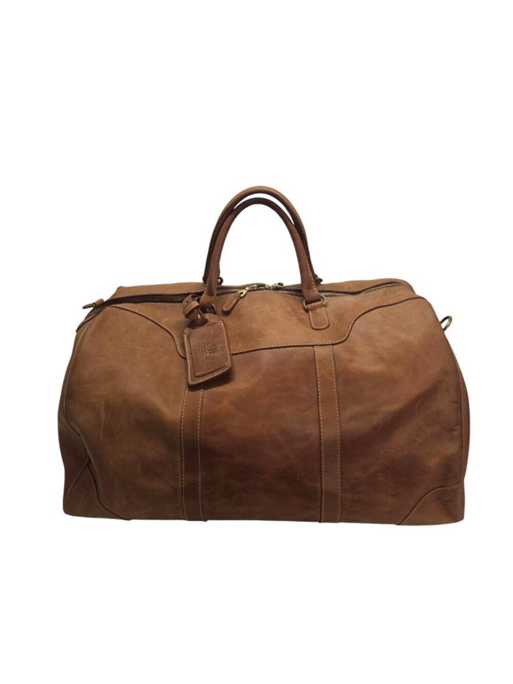 Mulholland Brothers Men Full-Grain Tan Leather Weekender Travel Duffle Bag 3941